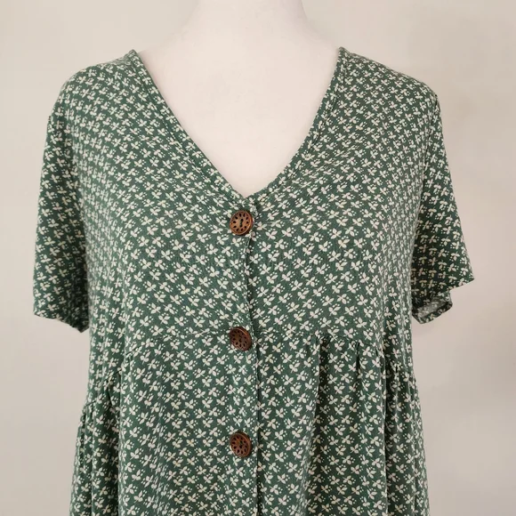 Ces Femme Pattern Button Front Short Sleeve Tunic Mini Dress S - Picture 3 of 9